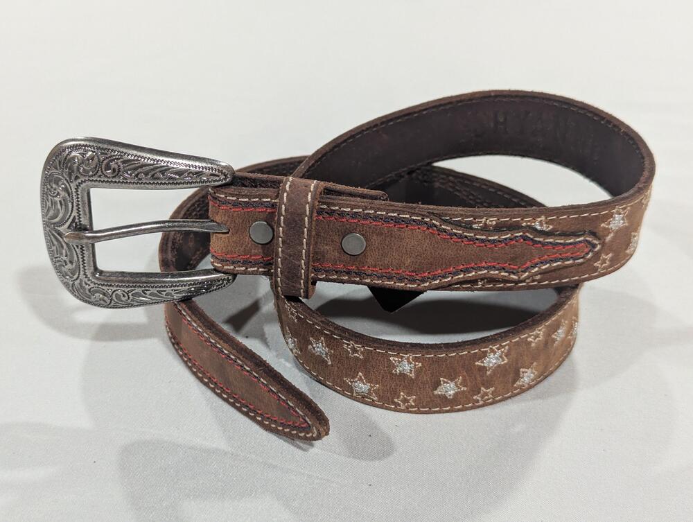 Shyanne Belt Womens M Brown Leather Western Star Rhinestone Buckle Country